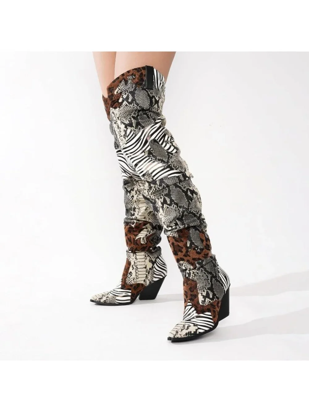 Women's Animal Print Western Chunky Heel High Resistant Block Heels Cowboy Boots